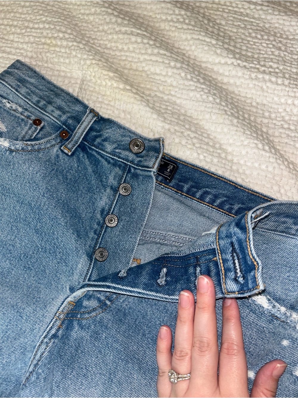 Abercrombie & Fitch Light Blue Distressed Denim Shorts - Picture 3 of 8